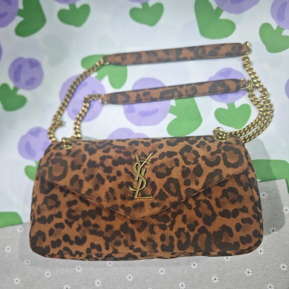 Saint Laurent Leopard Print Corduroy Chain Bag - Picture 2 of 13